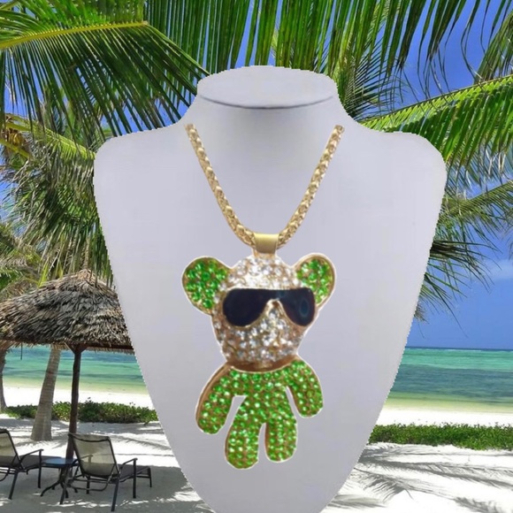 GREEN-CLEAR CRYSTAL BEAR SUNGLASSES - Picture 5 of 7